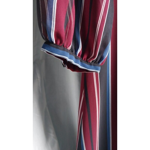 Madewell Maxi Dress Womens 8 Wraparound Black Red Blue Stripe V Neck 3/4 Sleeve - Picture 8 of 10